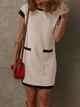 Round Neck Cap Sleeve Mini Dress - Trendsi - Flyclothing LLC