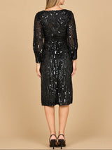 Lara 28855 - Beaded A-line Midi Dress with Long Sleeves