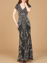 Cap Sleeve Mermaid Beaded Gown