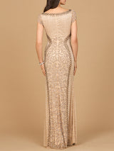 Beaded Mermaid Cap Sleeve Gown