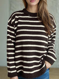 Striped Round Neck Long Sleeve Sweater - Trendsi - Flyclothing LLC