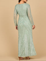 Lara 28875-  Long Sleeve Geometric Beaded Gown
