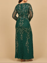 Lara 28877-  Long Sleeve Contrast Beaded Gown