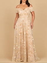 Off Shoulder A-Line Floral Gown | 28882