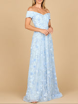 Off Shoulder A-Line Floral Gown | 28882