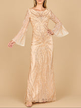 Lara 28887 - High Neck Beaded Dress with Bell Sleeves