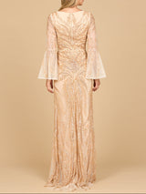 Lara 28887 - High Neck Beaded Dress with Bell Sleeves