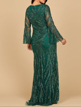 Lara 28887 - High Neck Beaded Dress with Bell Sleeves