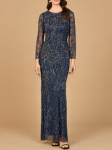High Neck, Long Sleeve Beaded Gown | 28889