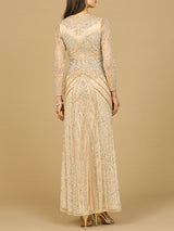 Illusion Neck, Long Sleeve Beaded Gown