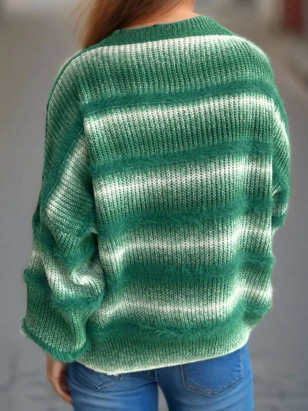 Gradient Round Neck Dropped Shoulder Sweater - Trendsi - Flyclothing LLC