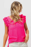 BiBi Layered Ruffles Armhole V-neck Rib Textured Top - Trendsi - Flyclothing LLC