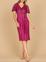 Beaded Midi Dress with Flutter Sleeves