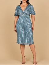 Beaded Midi Dress with Flutter Sleeves