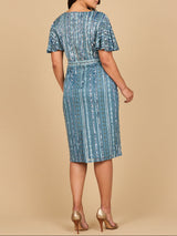 Beaded Midi Dress with Flutter Sleeves