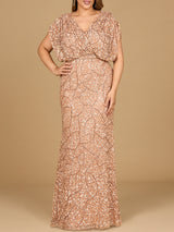 Beaded Gown with Draped Cape Sleeves