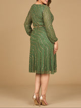 Beaded Midi Dress with Long Sleeves
