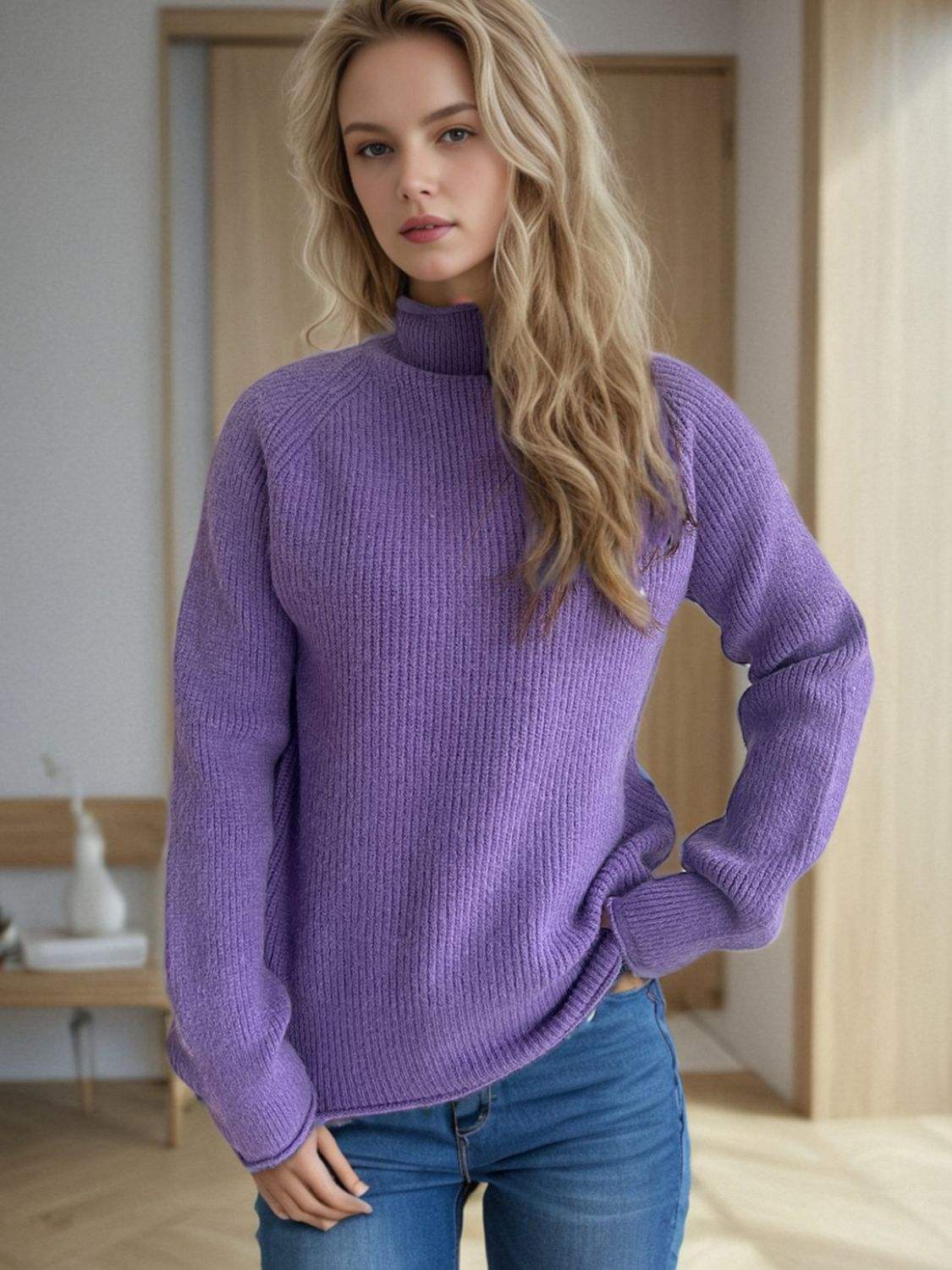 Turtleneck Long Sleeve Sweater - Trendsi - Flyclothing LLC