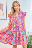 First Love Full Size Printed Ruffle Cap Sleeve Tiered Dress - Trendsi