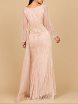 Long Sleeve V-Neck Gown with Drape