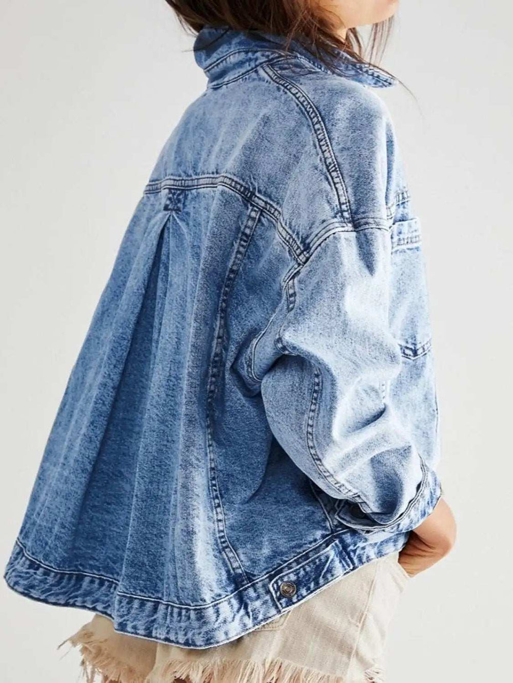 Pocketed Button Up Denim Jacket - Trendsi - Flyclothing LLC