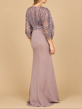 Lara 28950- Draped Skirt Gown with Cape Sleeves