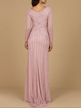 Long Sleeve Linear Beaded Gown