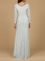 Long Sleeve Linear Beaded Gown