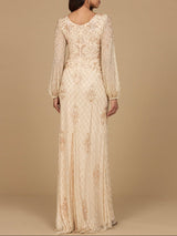 Long Sleeve Beaded Gown with Bishop Sleeves