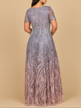 Lara 28961 - Short Sleeve V-Neck Beaded Ballgown