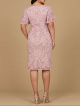 Beaded Midi Dress with Cape Sleeves