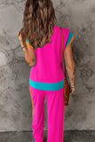 Contrast Round Neck Top and Pants Set - Trendsi - Flyclothing LLC