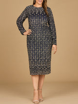 Beaded Midi Dress with Long Sleeves