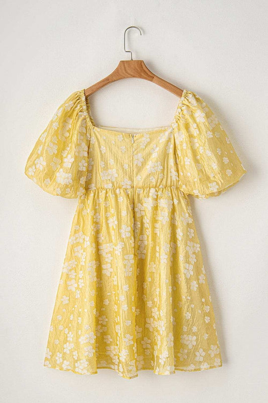 Printed Square Neck Puff Sleeve Mini Dress - Trendsi - Flyclothing LLC