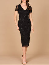 Beaded Midi Dress with Cap Sleeves