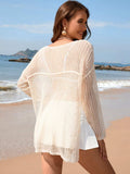 Openwork Slit Boat Neck Long Sleeve Cover-Up - Trendsi - Flyclothing LLC