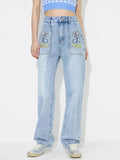 Flower High Rise Straight Leg Jeans with Pockets - Trendsi