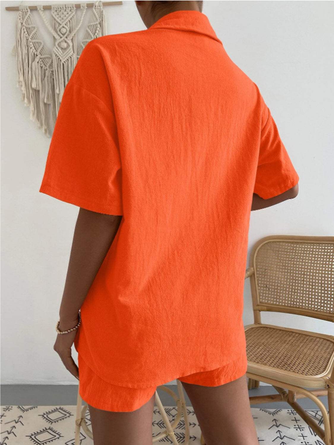 Button Up Short Sleeve Shirt and Shorts Set - Trendsi - Flyclothing LLC