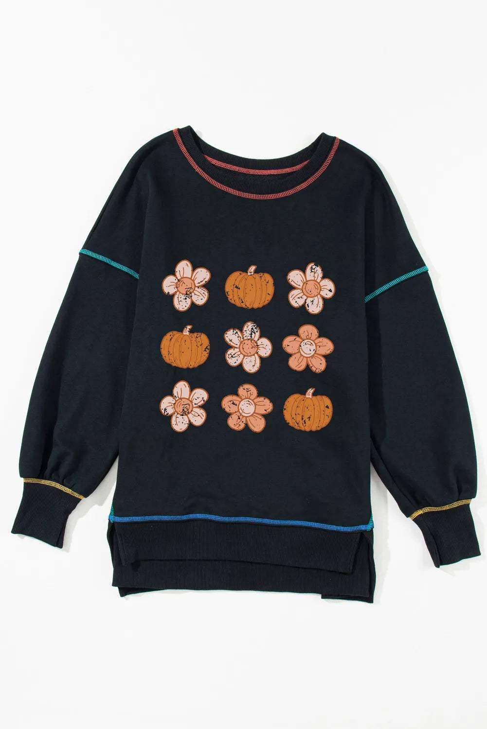 Pumpkin & Flower Graphic Long Sleeve Sweatshirt - Trendsi - Flyclothing LLC