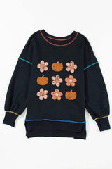Pumpkin & Flower Graphic Long Sleeve Sweatshirt - Trendsi - Flyclothing LLC