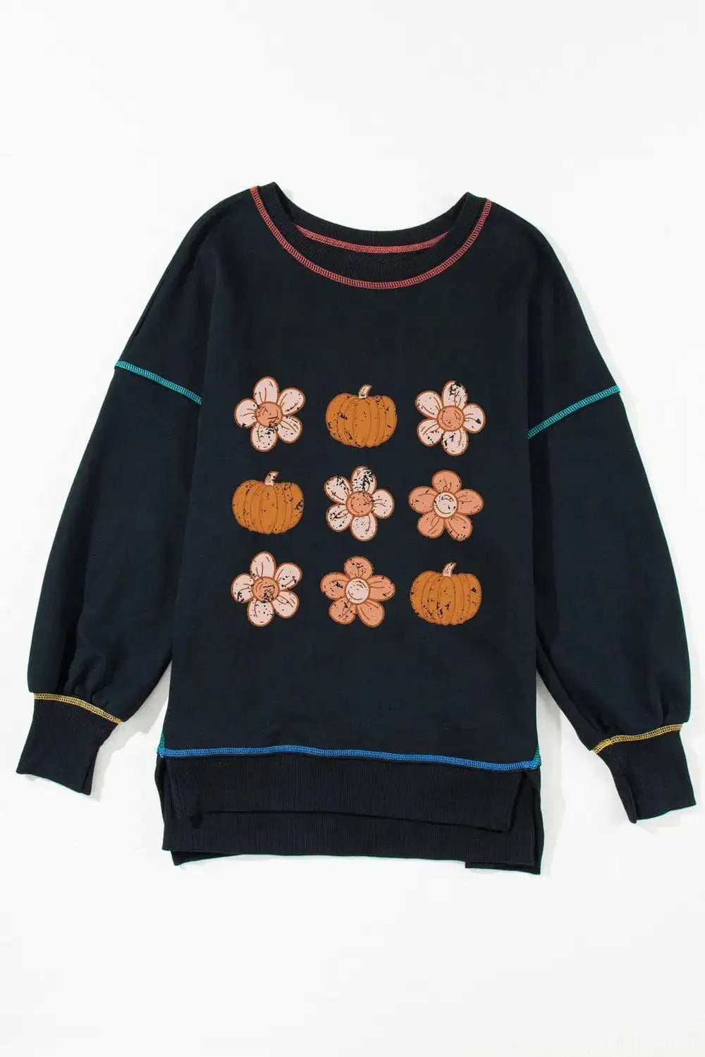 Pumpkin & Flower Graphic Long Sleeve Sweatshirt - Trendsi - Flyclothing LLC