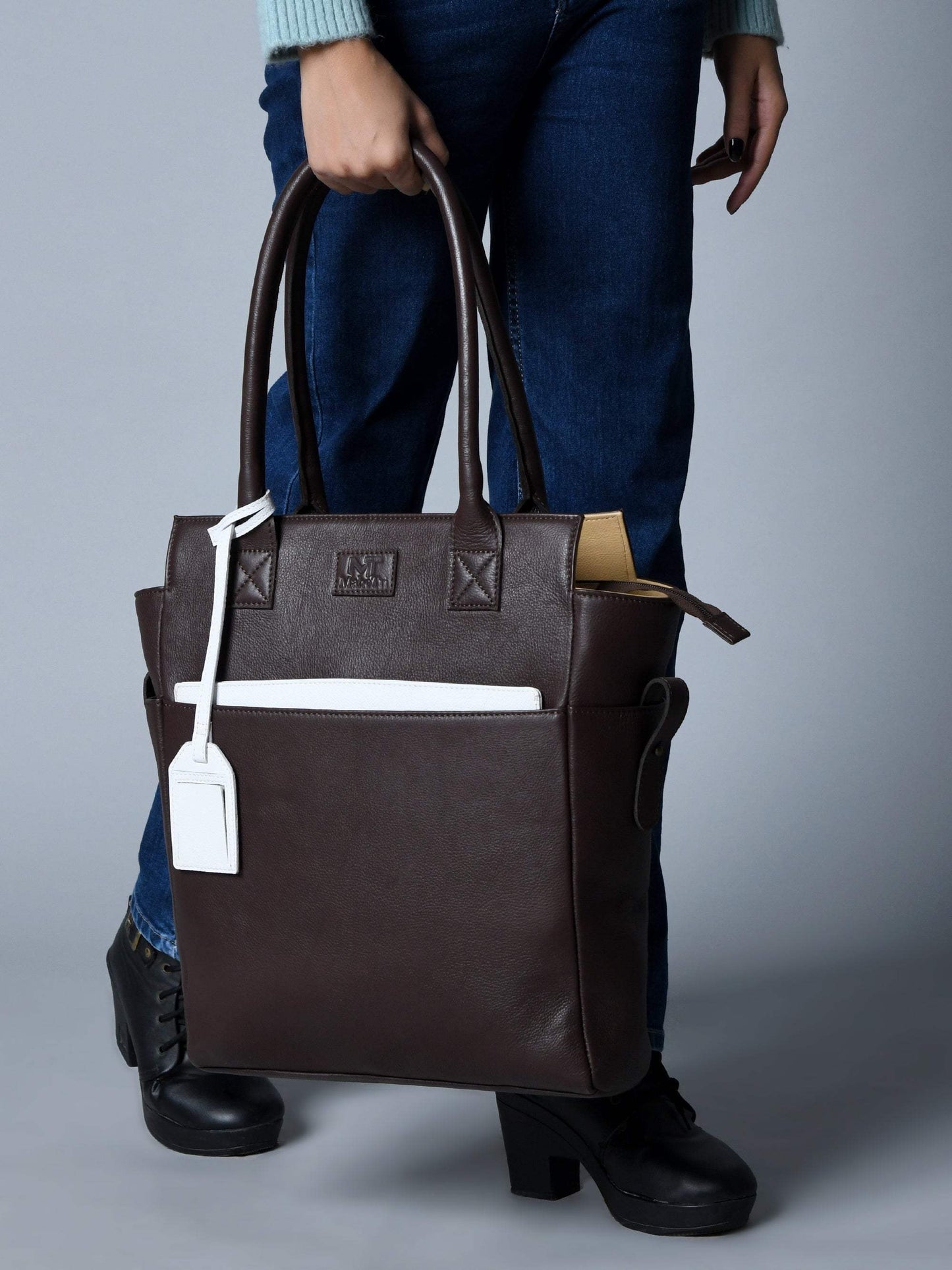 Chestnut Charm Brown Leather Tote - Classy Leather Bags - Flyclothing LLC