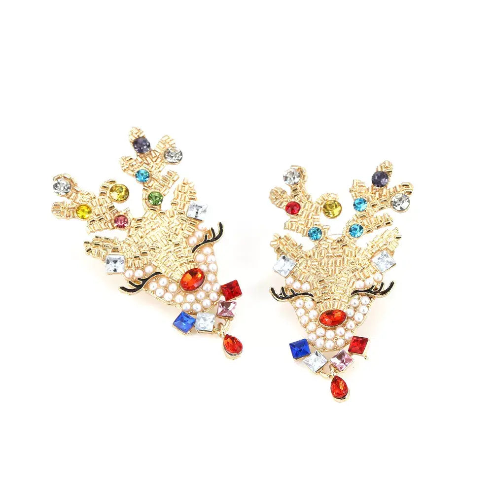 Christmas Reindeer Earrings with Colorful Rhinestones - Trendsi - Flyclothing LLC