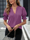 Notched Short Sleeve Blouse - Trendsi - Flyclothing LLC