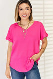 Zenana V-Neck Rolled Short Sleeve T-Shirt - Trendsi - Flyclothing LLC