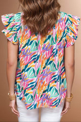 Printed Round Neck Cap Sleeve Blouse - Trendsi - Flyclothing LLC