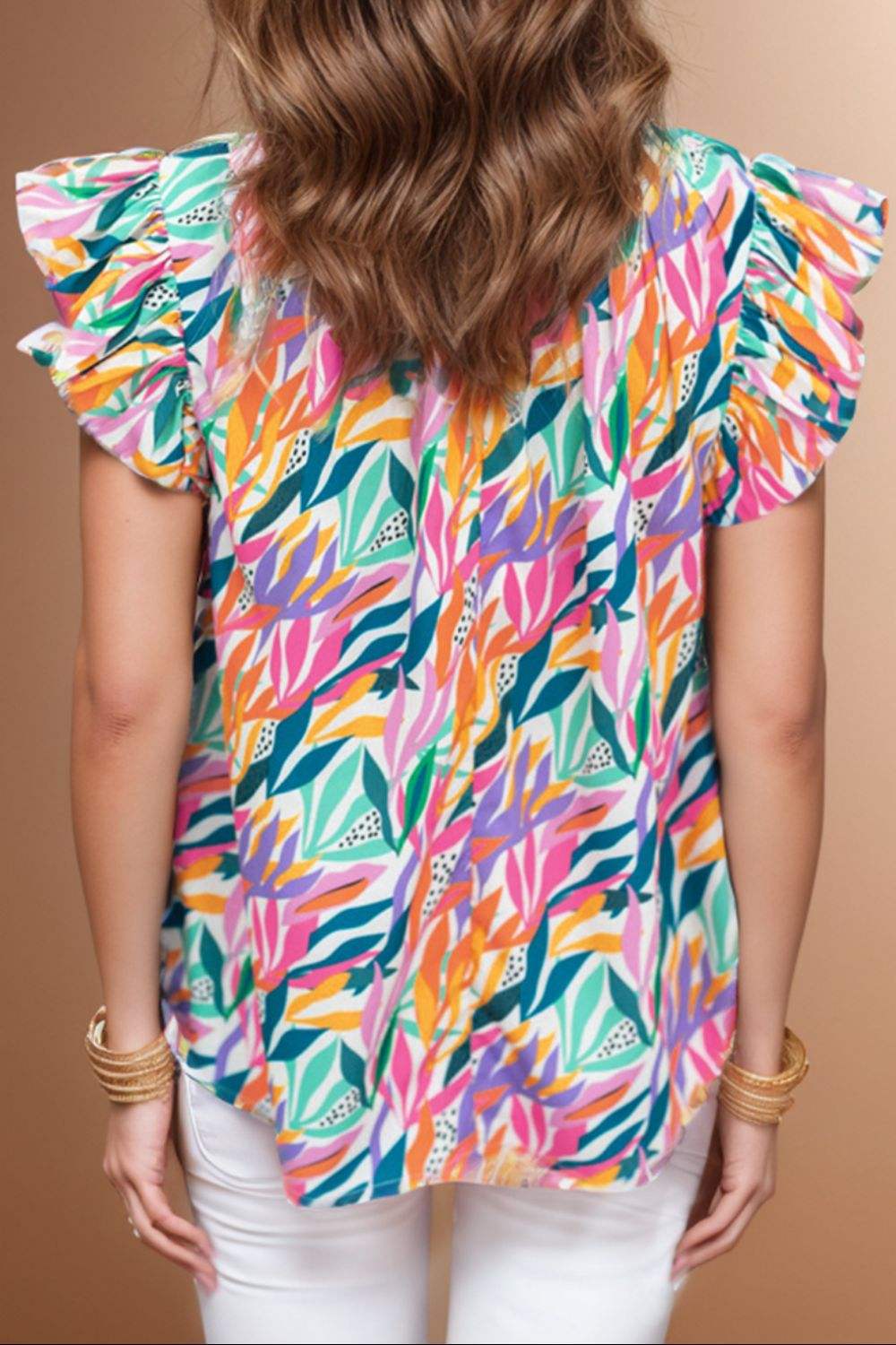 Printed Round Neck Cap Sleeve Blouse - Trendsi - Flyclothing LLC