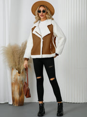 Pocketed Sherpa Zip Up Long Sleeve Jacket - Trendsi