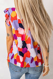 Frill Printed Mock Neck Cap Sleeve Blouse - Trendsi