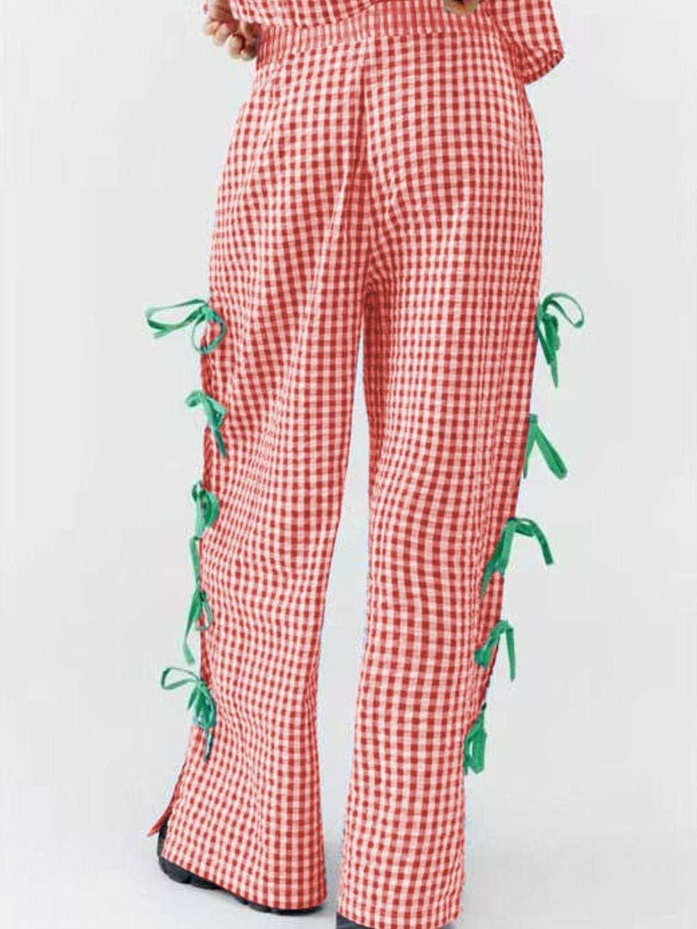 Side Tied Plaid Pants - Trendsi - Flyclothing LLC